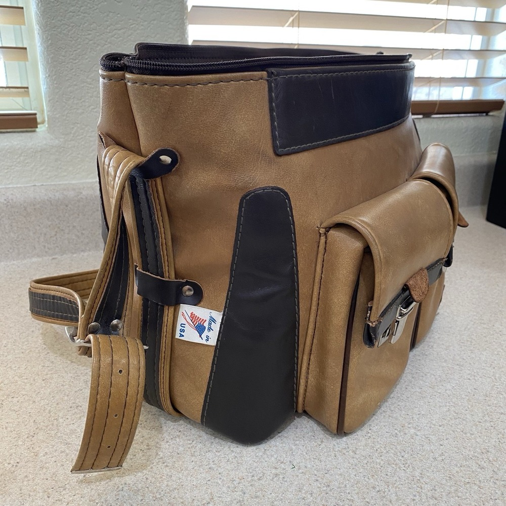 Vintage Marsand Camera Messenger Bag Tan Brown Faux Leather Utility Photography - Picture 4 of 11